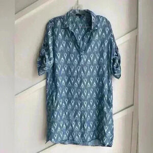 Velvet Heart Anthropology Chambray Shirt Dress Blue Pattern Cotton Denim Size M
